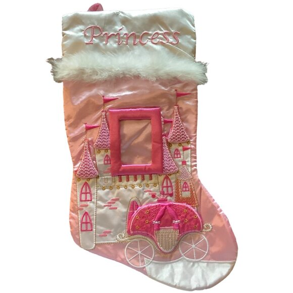 Christmas Eve by Santa's Best Princess Christmas Stocking Pink Embroidery 19” - Picture 1 of 8